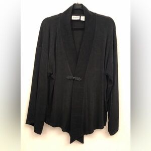 Chicos Travelers Black Jacket Chinese Knot Button Deep V Neck Slinky 2 Large